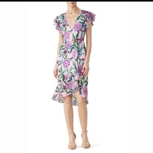 Vone Geni Ruffle Sleeve Floral Print Purple Dress Size 4